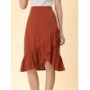 imageAllegra K Womens 2023 High Waisted Button Decor Asymmetrical Ruffle Hem SkirtBrick Red