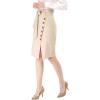 imageAllegra K Womens Button Decor Split Belted Smocked Vintage Short Pencil SkirtBeige