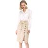 imageAllegra K Womens Button Decor Split Belted Smocked Vintage Short Pencil SkirtBeige
