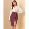 imageAllegra K Womens Button Decor Split Belted Smocked Vintage Short Pencil SkirtBurgundy