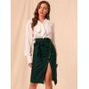 imageAllegra K Womens Button Decor Split Belted Smocked Vintage Short Pencil SkirtGreen