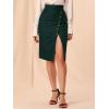 imageAllegra K Womens Button Decor Split Belted Smocked Vintage Short Pencil SkirtGreen
