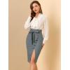 imageAllegra K Womens Button Decor Split Belted Smocked Vintage Short Pencil SkirtGrey