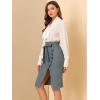 imageAllegra K Womens Button Decor Split Belted Smocked Vintage Short Pencil SkirtGrey