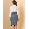 imageAllegra K Womens Button Decor Split Belted Smocked Vintage Short Pencil SkirtGrey