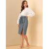 imageAllegra K Womens Button Decor Split Belted Smocked Vintage Short Pencil SkirtGrey