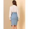 imageAllegra K Womens Button Decor Split Belted Smocked Vintage Short Pencil SkirtLight Blue