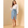 imageAllegra K Womens Button Decor Split Belted Smocked Vintage Short Pencil SkirtLight Blue