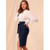 imageAllegra K Womens Button Decor Split Belted Smocked Vintage Short Pencil SkirtNavy Blue