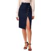 imageAllegra K Womens Button Decor Split Belted Smocked Vintage Short Pencil SkirtNavy Blue