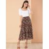 imageAllegra K Womens Floral Skirts Chiffon Aline Long Tiered Ruffle Boho Midi Skirt XS3XLBlack Red