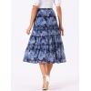 imageAllegra K Womens Floral Skirts Chiffon Aline Long Tiered Ruffle Boho Midi Skirt XS3XLDeep Blue