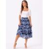 imageAllegra K Womens Floral Skirts Chiffon Aline Long Tiered Ruffle Boho Midi Skirt XS3XLDeep Blue