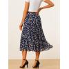 imageAllegra K Womens Floral Skirts Chiffon Aline Long Tiered Ruffle Boho Midi Skirt XS3XLNavy Blue