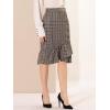 imageAllegra K Womens Plaid Asymmetric Fishtail Button Work Office Ruffle Pencil SkirtBrown