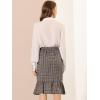 imageAllegra K Womens Plaid Asymmetric Fishtail Button Work Office Ruffle Pencil SkirtBrown