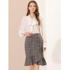 imageAllegra K Womens Plaid Asymmetric Fishtail Button Work Office Ruffle Pencil SkirtBrown