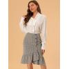 imageAllegra K Womens Plaid Asymmetric Fishtail Button Work Office Ruffle Pencil SkirtKhaki