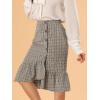 imageAllegra K Womens Plaid Asymmetric Fishtail Button Work Office Ruffle Pencil SkirtKhaki