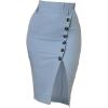 imageAllegra K Womens Button Decor Split Belted Smocked Vintage Short Pencil SkirtLight Blue