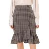 imageAllegra K Womens Plaid Asymmetric Fishtail Button Work Office Ruffle Pencil SkirtBrown