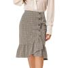 imageAllegra K Womens Plaid Asymmetric Fishtail Button Work Office Ruffle Pencil SkirtKhaki