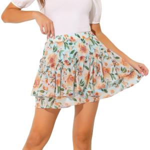 imageAllegra K Womens 2023 Floral Tiered Ruffle Skirts Cute Summer Flowy Chiffon Mini SkirtBlue Pink