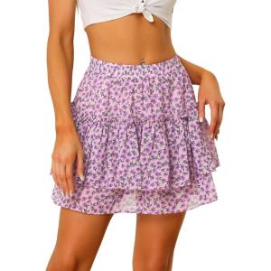 imageAllegra K Womens 2023 Floral Tiered Ruffle Skirts Cute Summer Flowy Chiffon Mini SkirtLight Purple