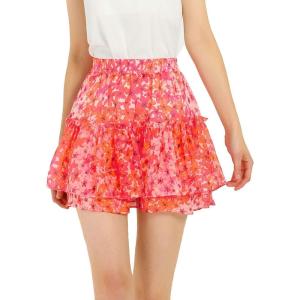 imageAllegra K Womens 2023 Floral Tiered Ruffle Skirts Cute Summer Flowy Chiffon Mini SkirtPink