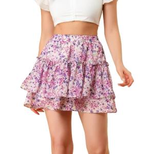 imageAllegra K Womens 2023 Floral Tiered Ruffle Skirts Cute Summer Flowy Chiffon Mini SkirtPink Purple