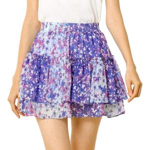 imageAllegra K Womens 2023 Floral Tiered Ruffle Skirts Cute Summer Flowy Chiffon Mini SkirtPurple