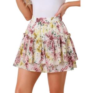 imageAllegra K Womens 2023 Floral Tiered Ruffle Skirts Cute Summer Flowy Chiffon Mini SkirtWhite