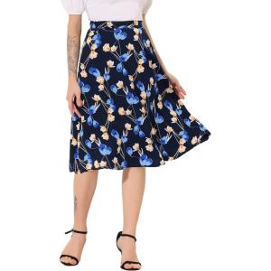 imageAllegra K Womens ALine Midi Skirt Floral Print Chiffon Vintage 2024 Summer SkirtsDark Blue