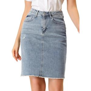 imageAllegra K Womens Basic Distressed High Waist Ripped Hem Washed Jeans Denim SkirtBlue