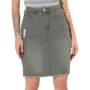 imageAllegra K Womens Basic Distressed High Waist Ripped Hem Washed Jeans Denim SkirtGrey