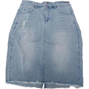 imageAllegra K Womens Basic Distressed High Waist Ripped Hem Washed Jeans Denim SkirtLight Blue