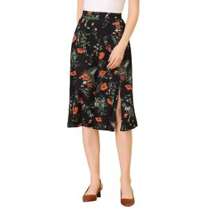 imageAllegra K Womens Boho Floral High Waist Split A Line Midi SkirtBlacks