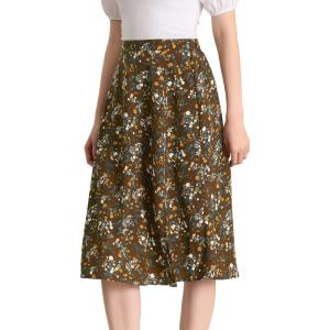 imageAllegra K Womens Boho Floral High Waist Split A Line Midi SkirtBrown