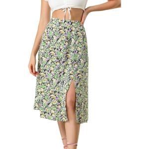 imageAllegra K Womens Boho Floral High Waist Split A Line Midi SkirtGreen