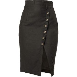 imageAllegra K Womens Button Decor Split Belted Smocked Vintage Short Pencil SkirtBlack