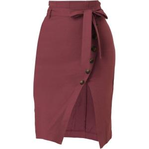 imageAllegra K Womens Button Decor Split Belted Smocked Vintage Short Pencil SkirtBurgundy