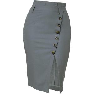 imageAllegra K Womens Button Decor Split Belted Smocked Vintage Short Pencil SkirtGrey