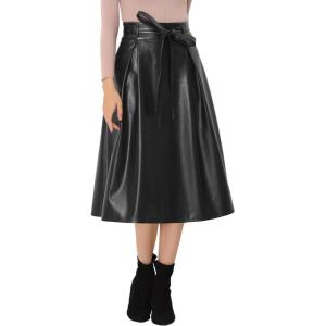 imageAllegra K Womens Faux Leather High Waist Belted PU Aline Midi Skirt XLarge Black