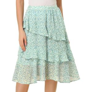 imageAllegra K Womens Floral Layered Elastic Waist Chiffon Ruffle Midi SkirtGreen