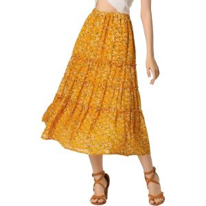 imageAllegra K Womens Floral Skirts Chiffon Aline Long Tiered Ruffle Boho Midi Skirt XS3XLGinger