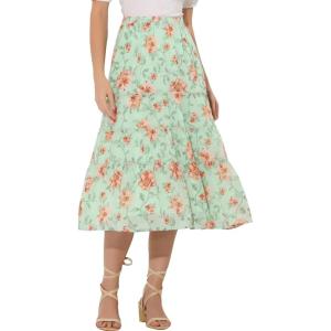 imageAllegra K Womens Floral Skirts Chiffon Aline Long Tiered Ruffle Boho Midi Skirt XS3XLMint