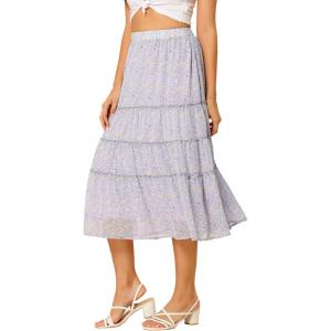 imageAllegra K Womens Floral Skirts Chiffon Aline Long Tiered Ruffle Boho Midi Skirt XS3XLPurple