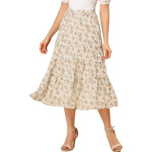 imageAllegra K Womens Floral Skirts Chiffon Aline Long Tiered Ruffle Boho Midi Skirt XS3XLWhite a