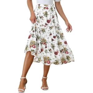 imageAllegra K Womens Floral Skirts Chiffon Aline Long Tiered Ruffle Boho Midi Skirt XS3XLWhites