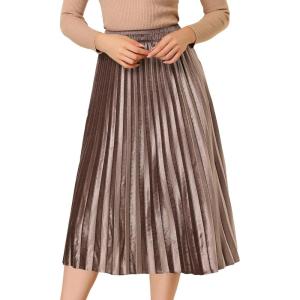 imageAllegra K Womens Metallic Accordion Swing Midi Pleated SkirtDusty Rose